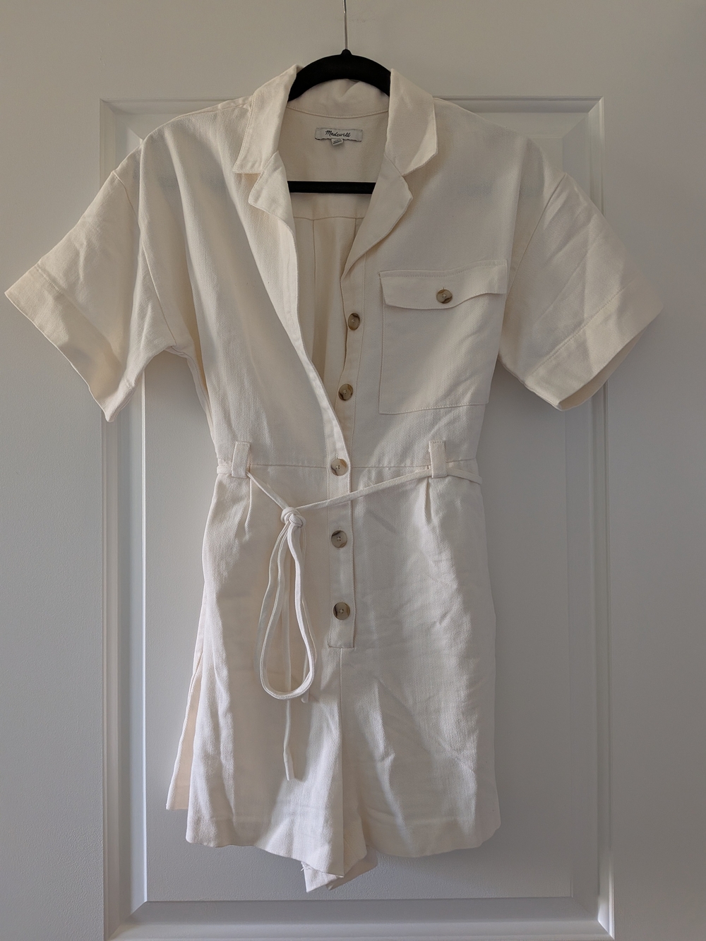 Madewell Cream Short Sleeve Button Romper